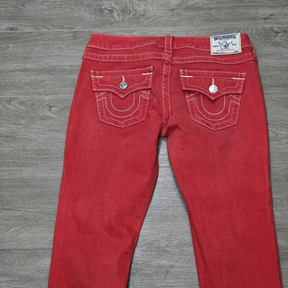 True Religion Red Skinny Jeans Womans Sz 29 Stretch Low Rise - Picture 10 of 14